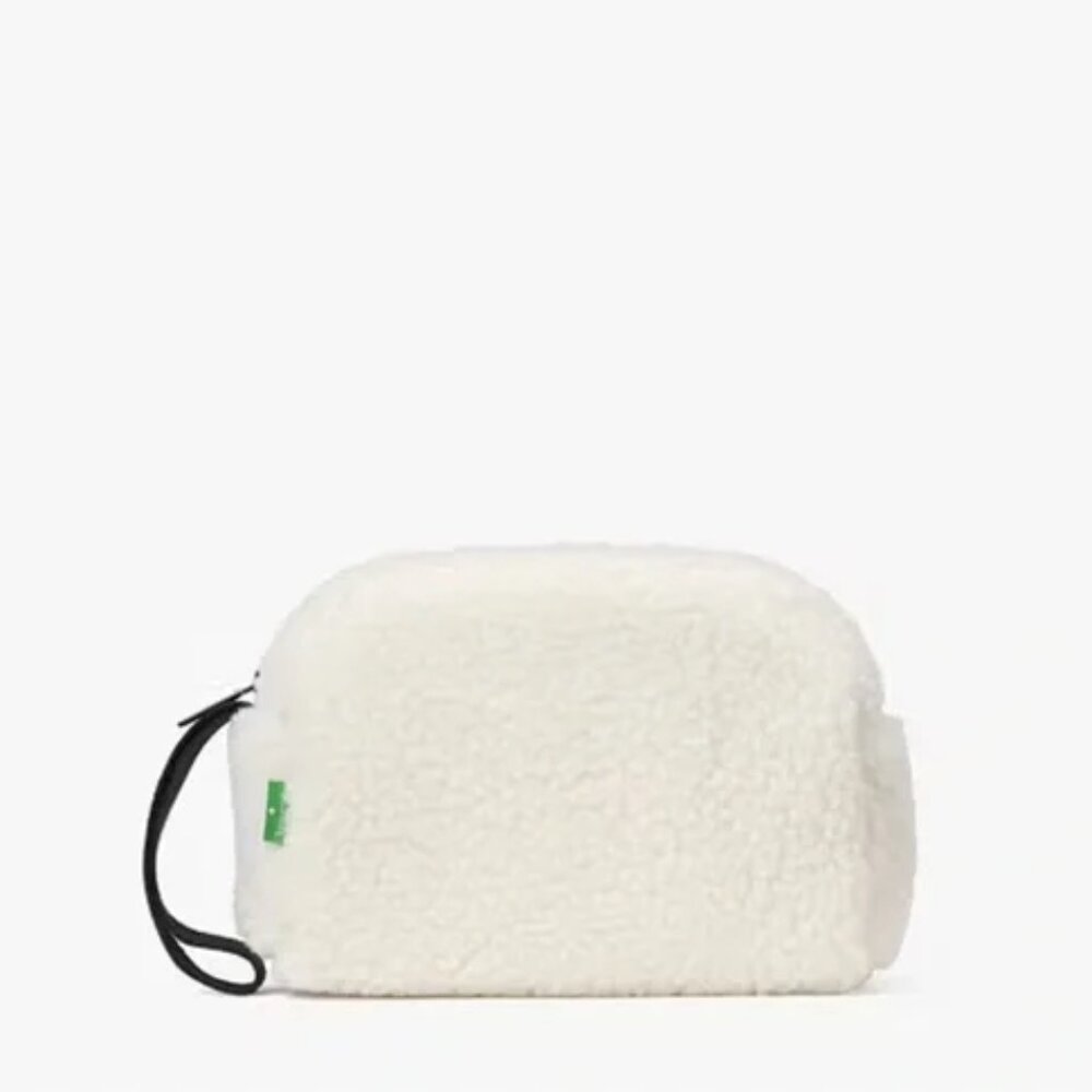 NWT Brand New Kate Spade Sherpa cosmetic bag pouch ivory NEW